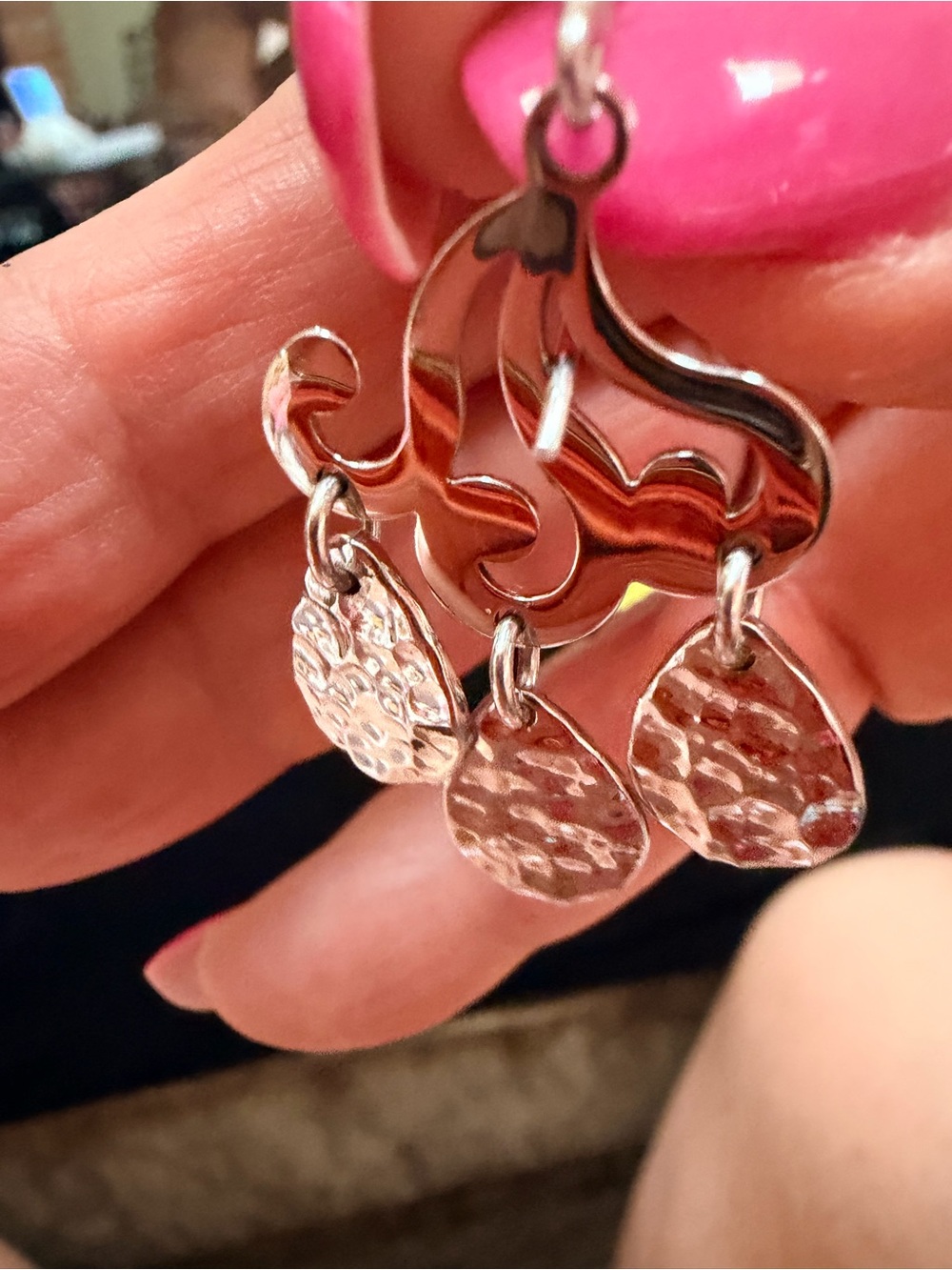 Sterling Silver Hammered Teardrop Dangle Earrings - Picture 2 of 3